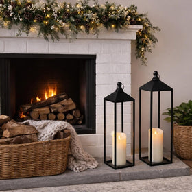 MATAHUM black metal lantern with top ring for easy transport