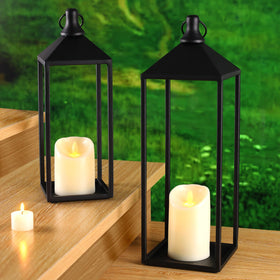 MATAHUM mantel display showing the two-tone lanterns as a focal point
