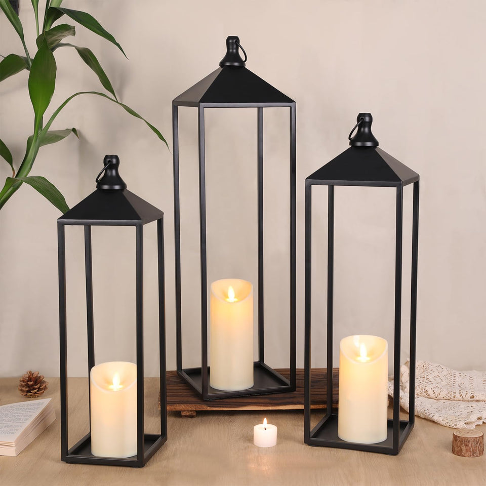 MATAHUM 22-inch lantern on mantle creates warm decorative focal point