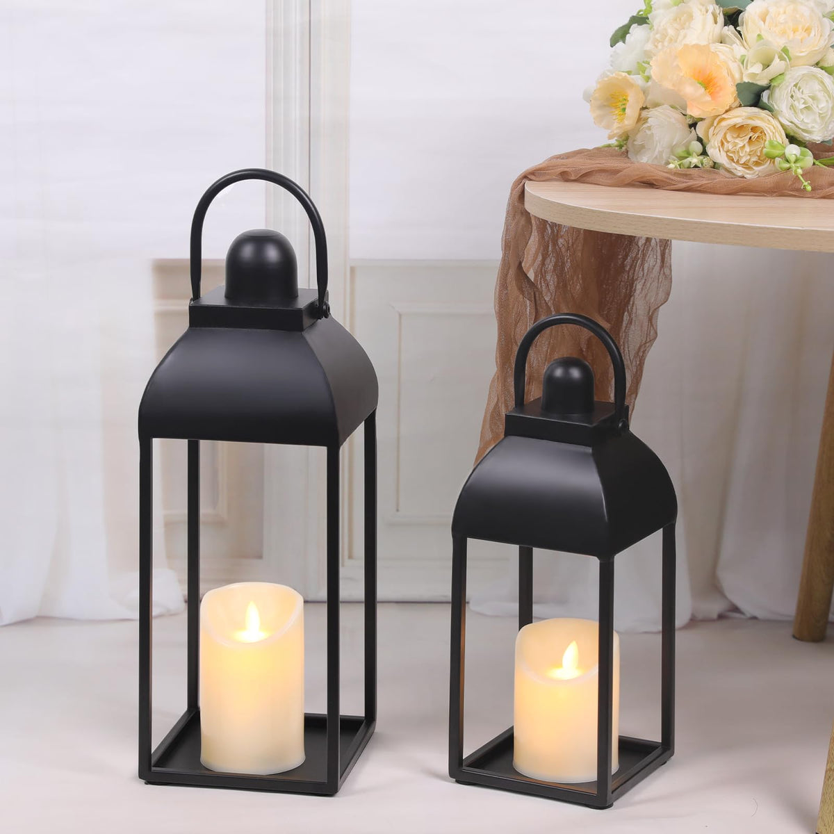 MATAHUM lanterns 17-inch outdoor indoor centerpiece enhances porch ambiance.