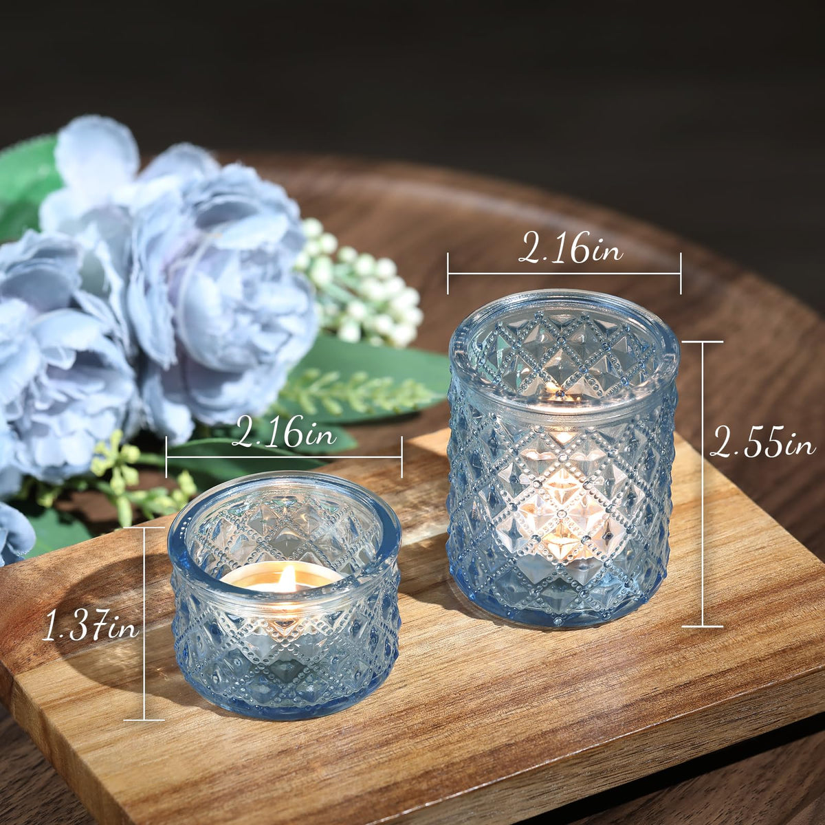 MATAHUM large and small glass votives offer versatile centerpiece options.