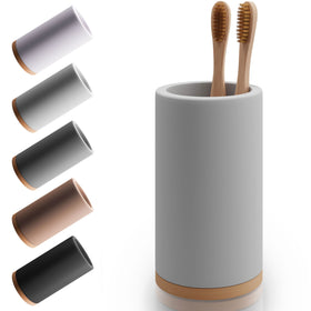 Matani Bamboo Toothbrush Holder front view keeps brushes accessible and organized
