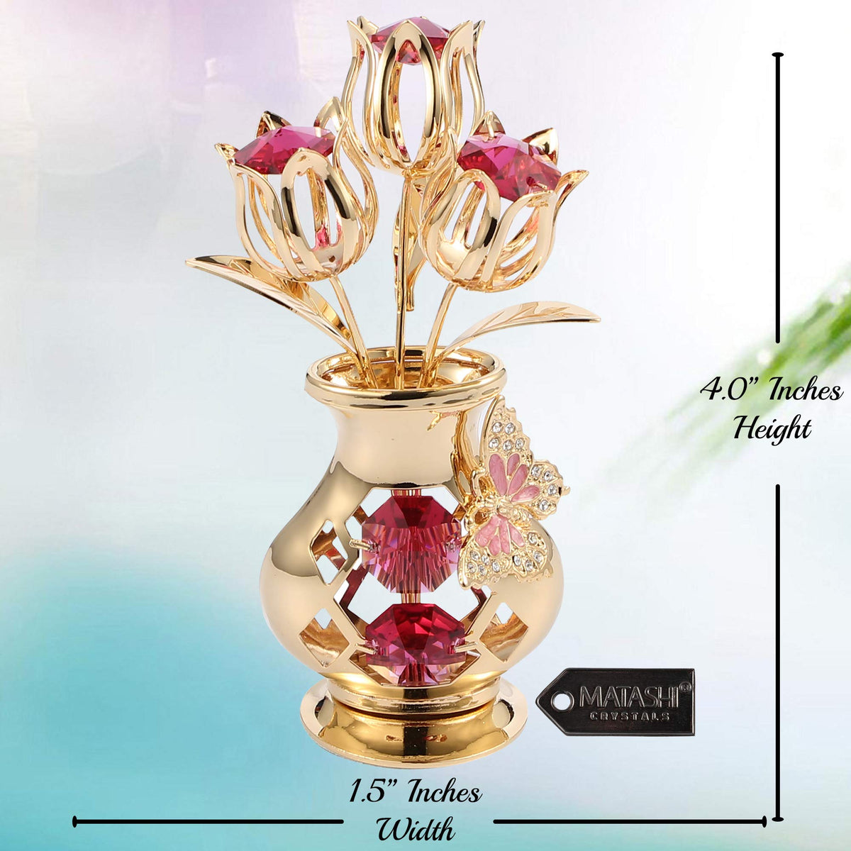 Matashi crystal flower closeup, showcasing gilded details and sparkle.