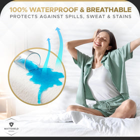 MATTSHIELD waterproof layer visible on mattress encasement.