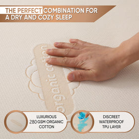 MATTSHIELD ORIGINAL deep-pocket fitted skirt securing mattress up to 18 inches.