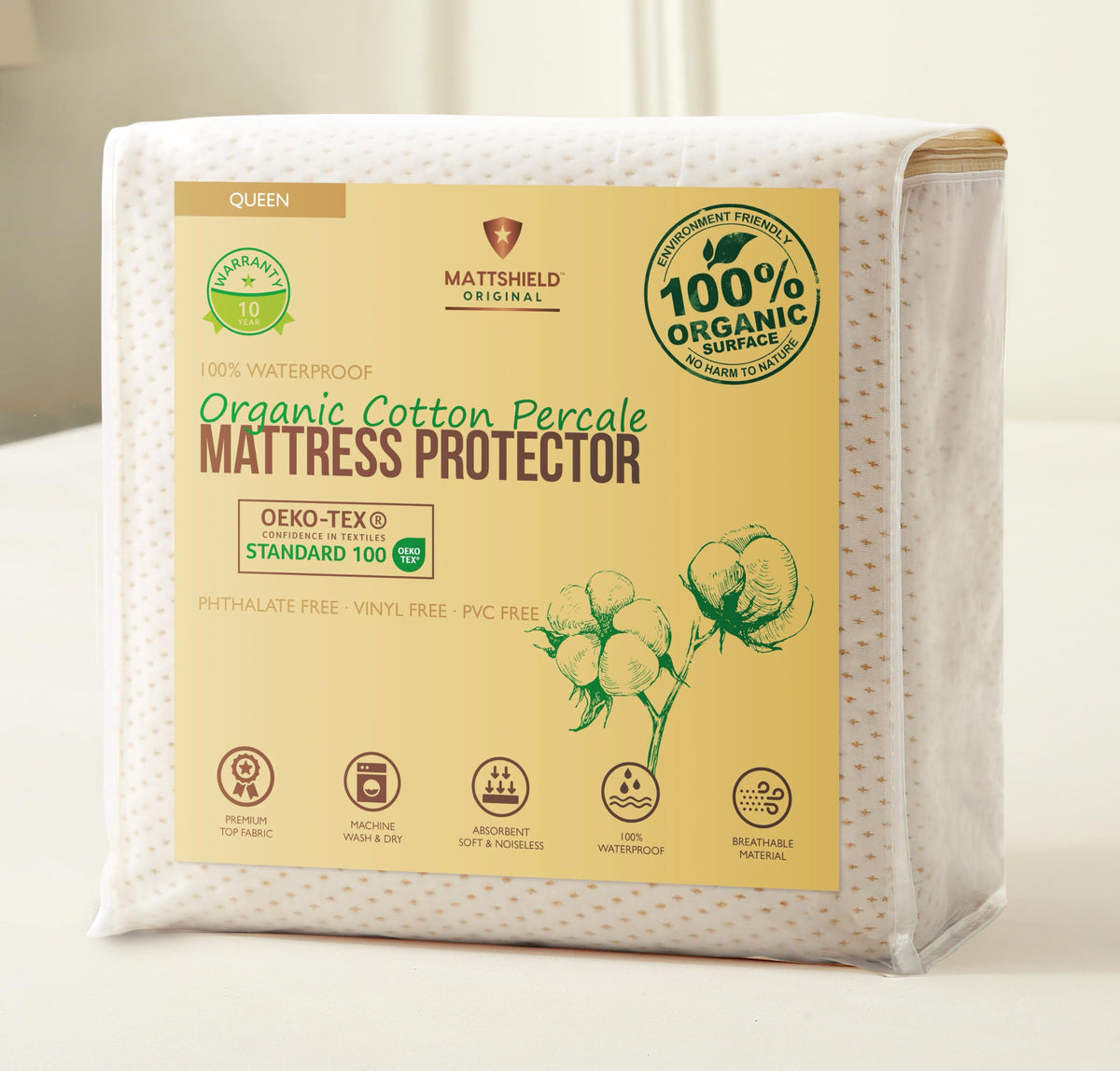 MATTSHIELD ORIGINAL deluxe cooling mattress protector queen with waterproof barrier protects against spills