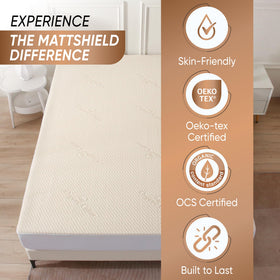 Stretch-knit skirt fits mattresses up to 18 inches deep for a smooth, snug fit.