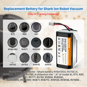 Compatibility guide shows MAUTONG RVBAT850 with supported Shark models.