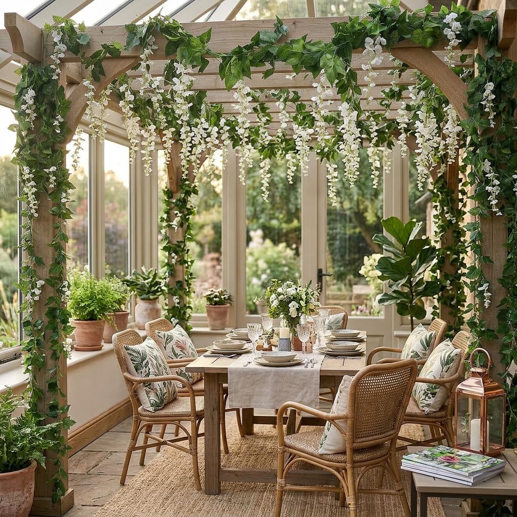 Mavee wisteria vine crafted with realistic texture and durable silk blooms.