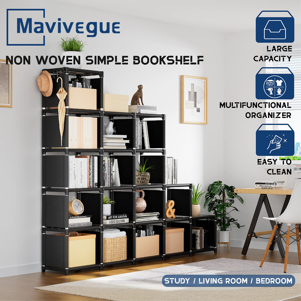 Mavivegue black cube shelves variant shown as stylish storage solution.