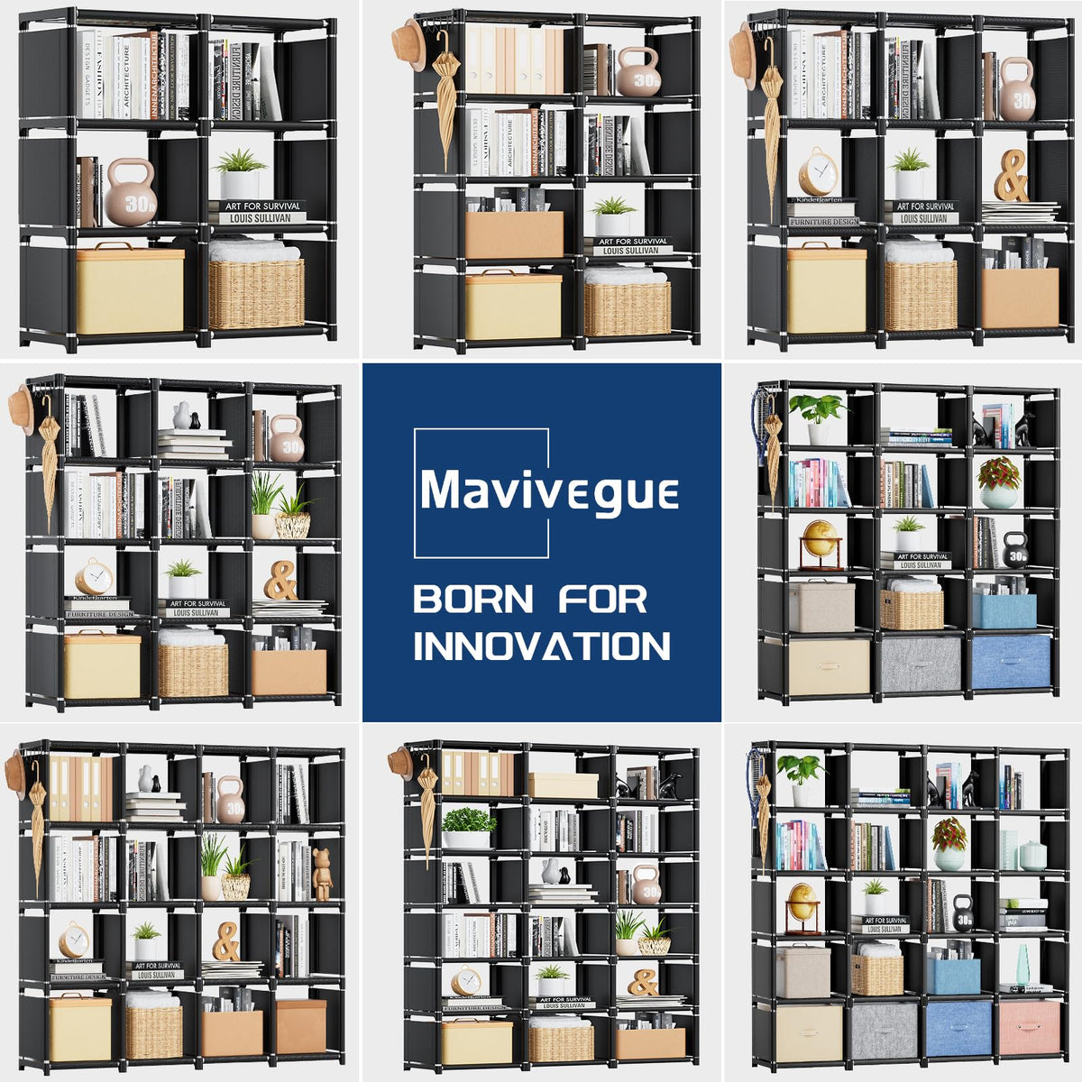 Mavivegue bookcase side hook storage for hats and umbrellas.