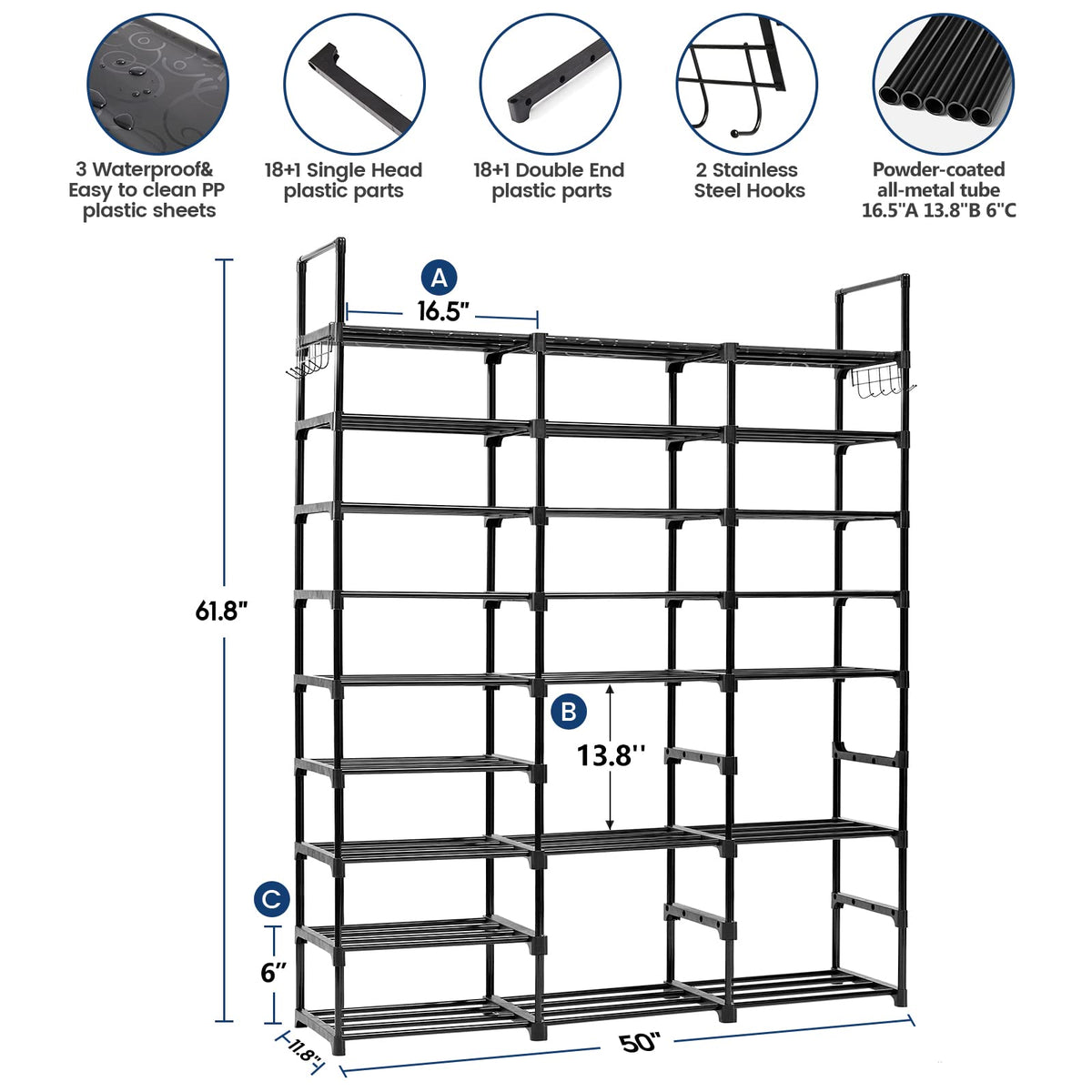 Mavivegue boot and heel storage on tall rack for easy access