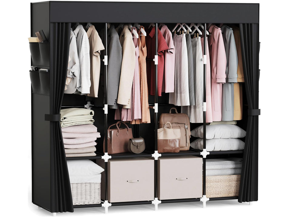 Mavivegue four hanging rods closet for organized coats and dresses.