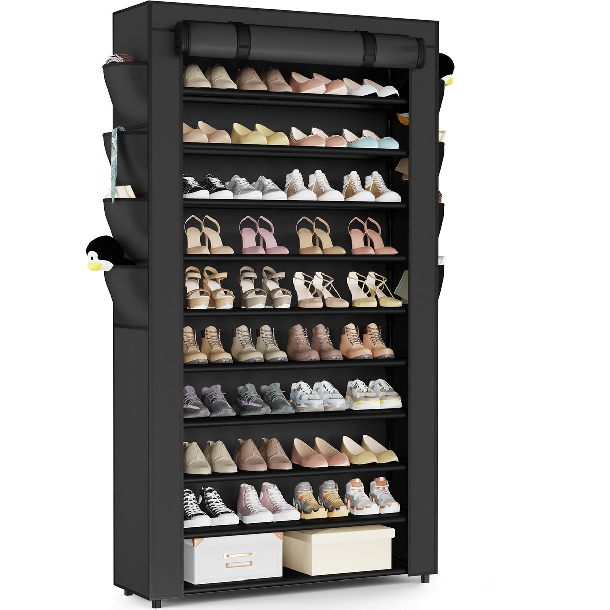 Mavivegue shoe rack with cover top view keeps shoes dust-free and organized.