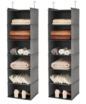 MAX Houser 6-tier hanging organizer in gray demonstrating space-saving closet storage