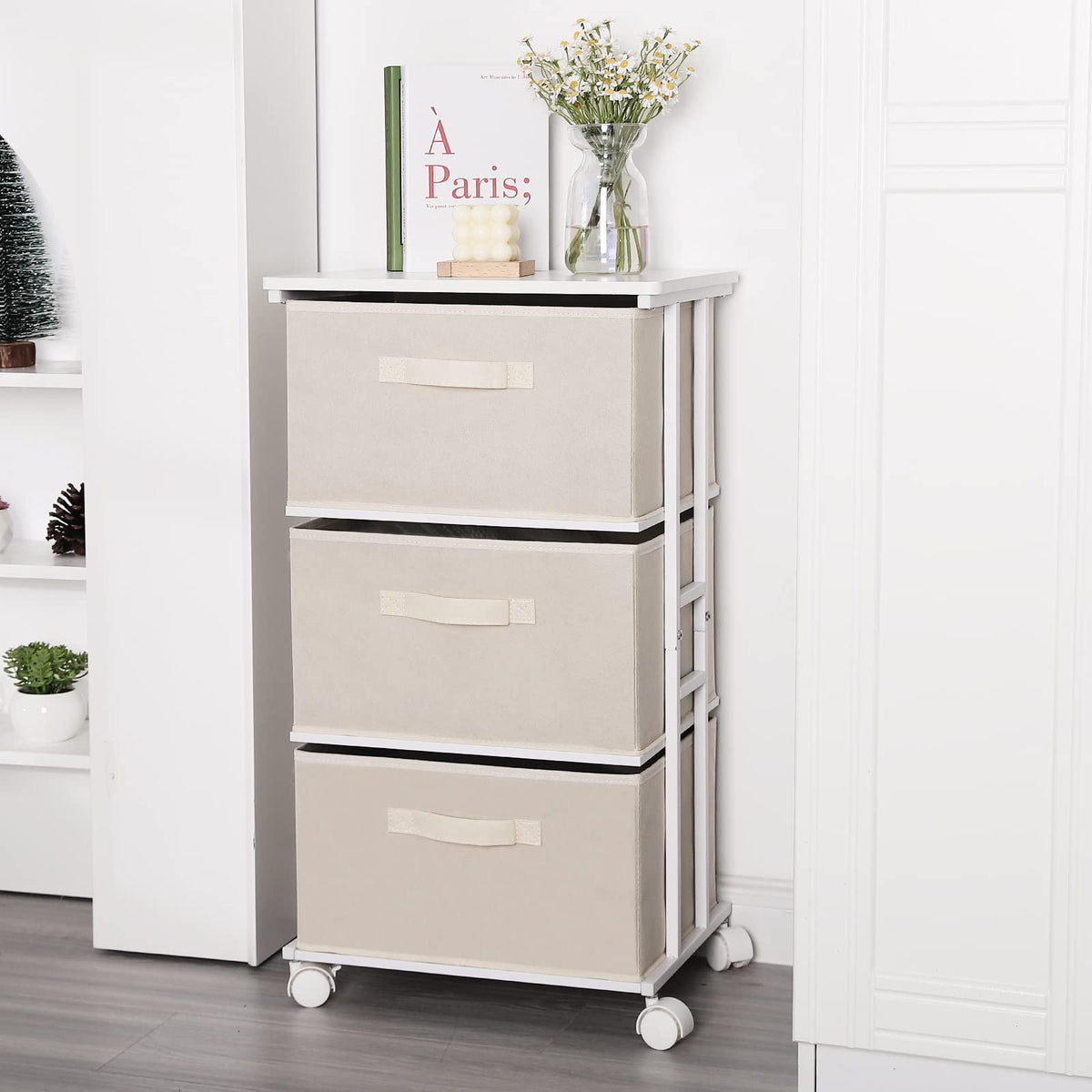 MAX Houser Dresser Tower fits bedroom setups for accessible storage and surface use.