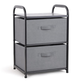 MAX Houser dresser with two fabric drawers and bins for clutter-free bedroom storage.