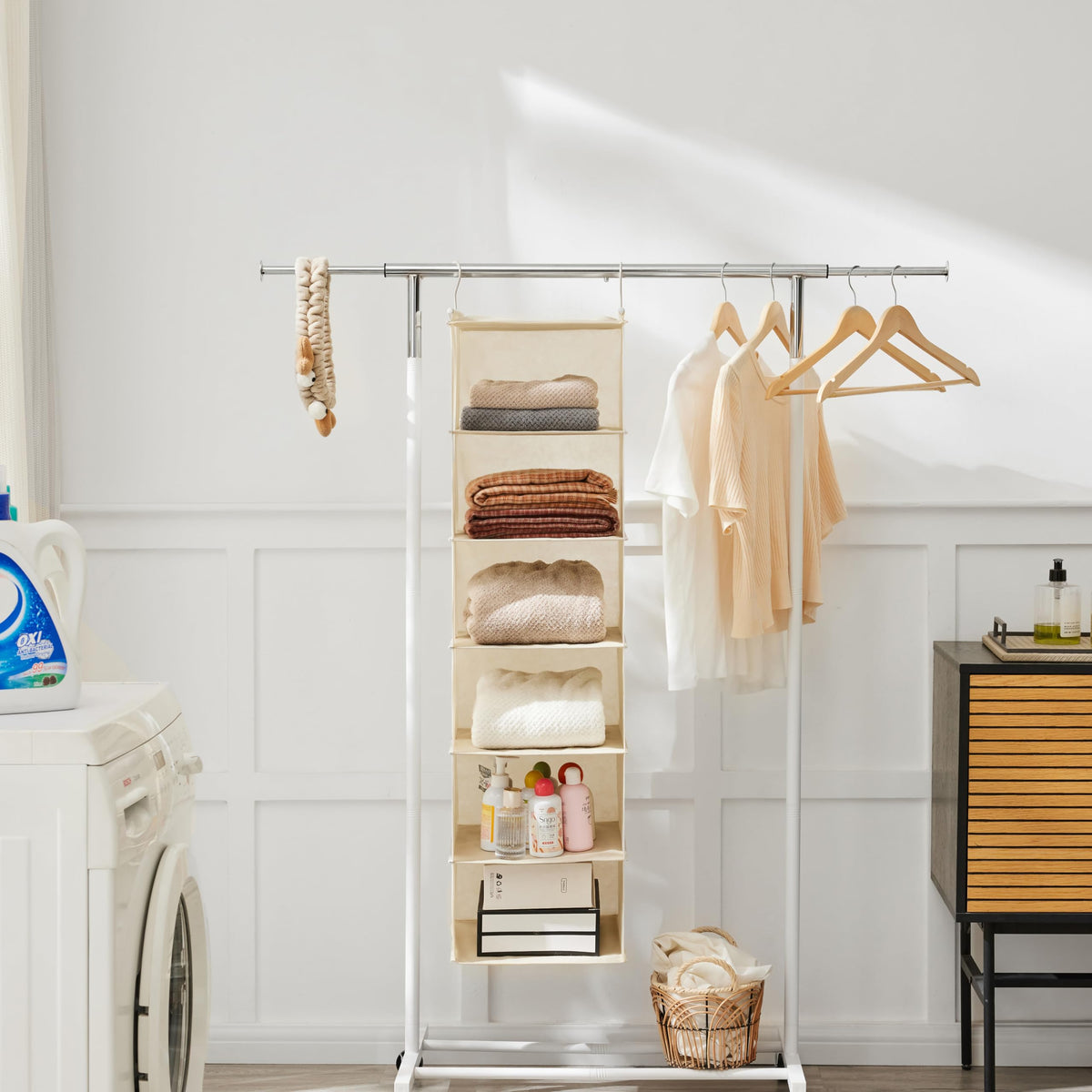 MAX Houser open shelves let you see and grab shirts and shoes quickly.