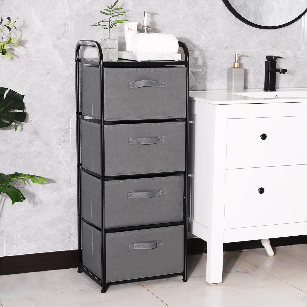 MAX Houser removable fabric drawers keep storage clean and organized.
