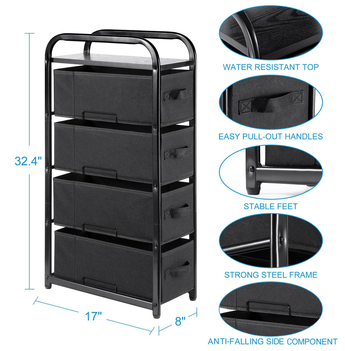 MAX Houser vertical storage tower side view for compact room organization.