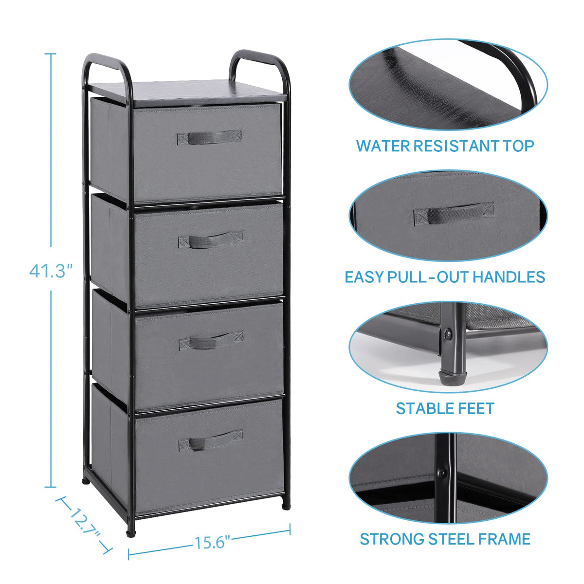 MAX Houser dresser with wood top provides sturdy surface for lamps.