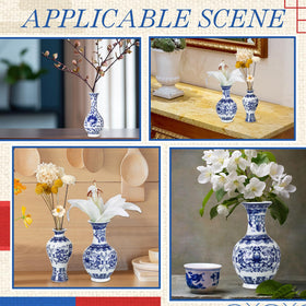 Maxcheck office decor idea using blue and white vases for a calming vibe.