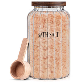 Maxdot 94 oz glass bath salt jar with wood lid and scoop, ample storage with rustic charm.