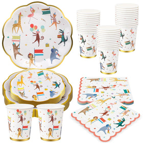 Maxdot Animal Parade 9-inch plates with safari designs for easy kids' party dining.