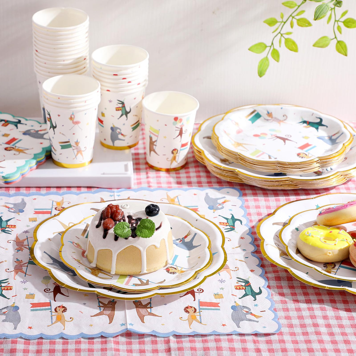 Maxdot Animal Parade disposable napkins with whimsical prints for quick cleanup.