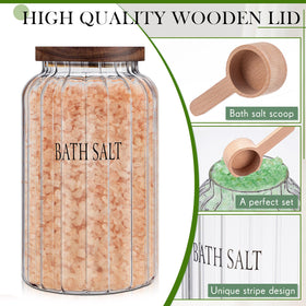Maxdot bath salt jar and wooden spoon for easy, spa-like self-care rituals.