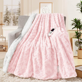 MAXEVE heated blanket with rose pattern closeup showing plush warmth
