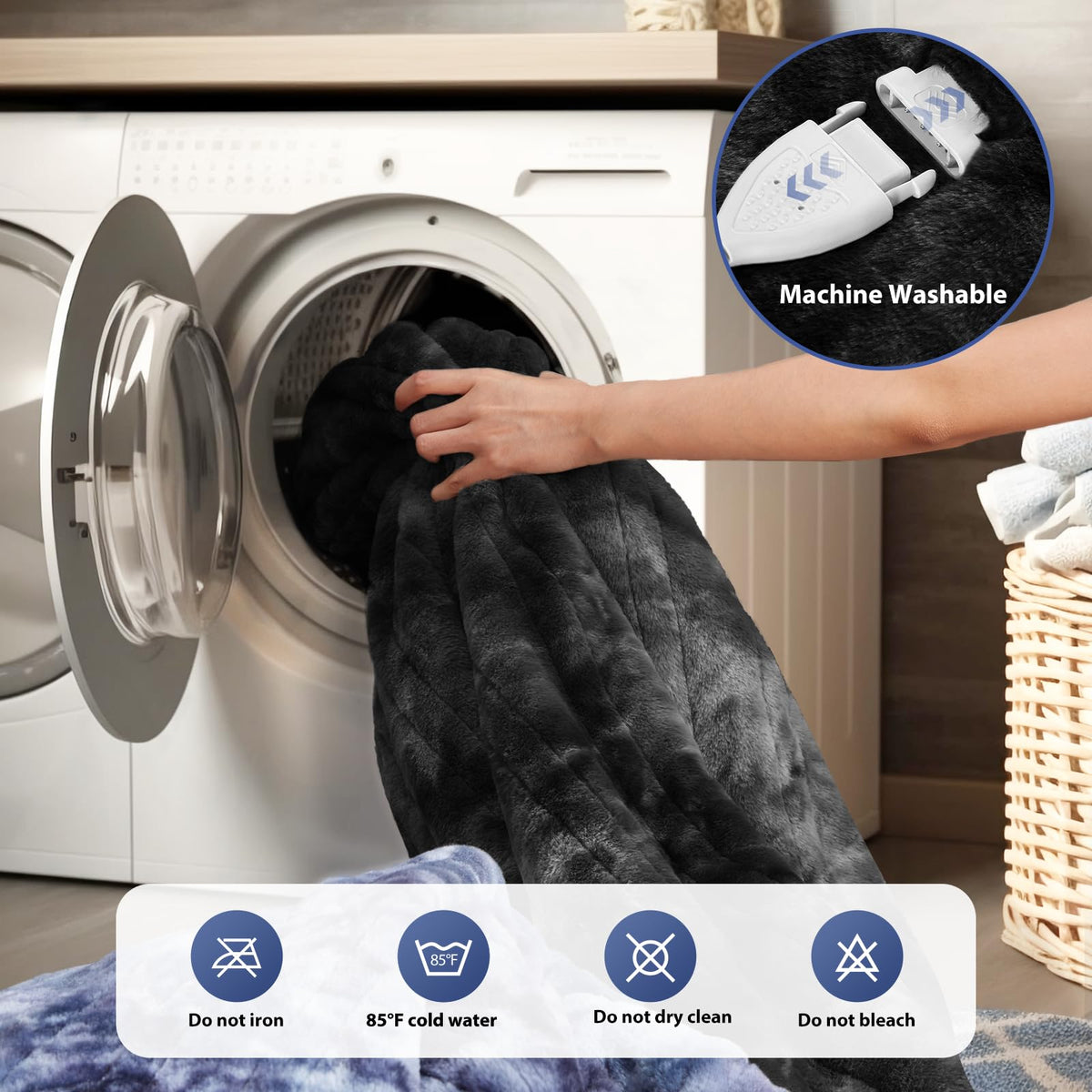 MAXEVE fabric is machine washable after removing the controller