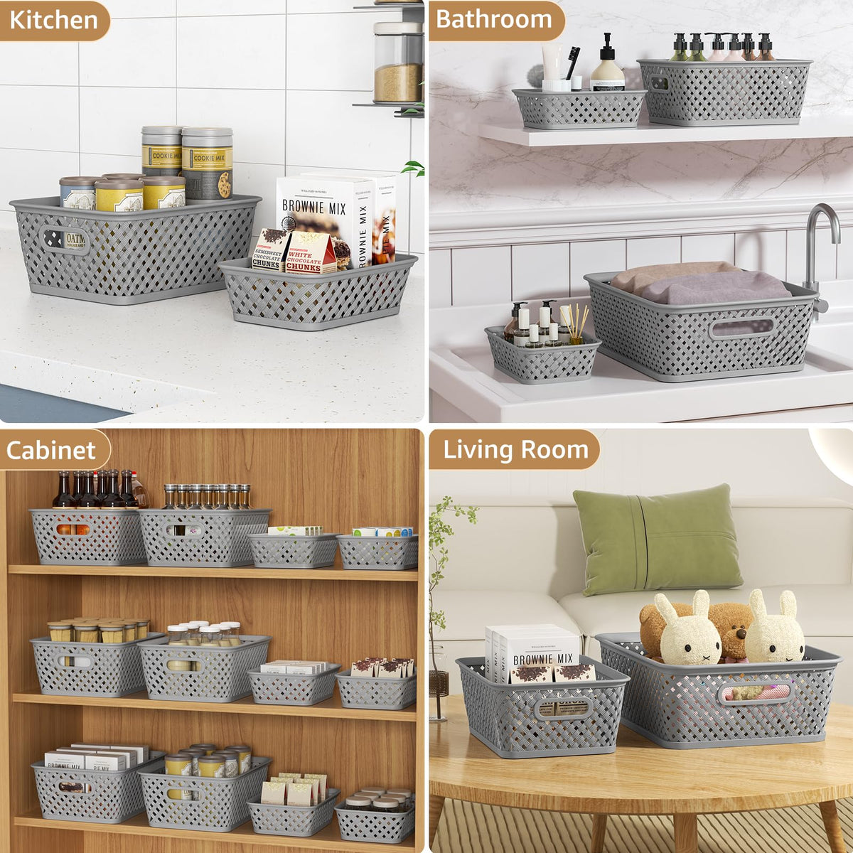 MaxGear grey storage bin ideal for snacks, books, and toiletries.