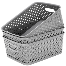 MaxGear organization 3-pack plastic bins in grey for tidy storage.