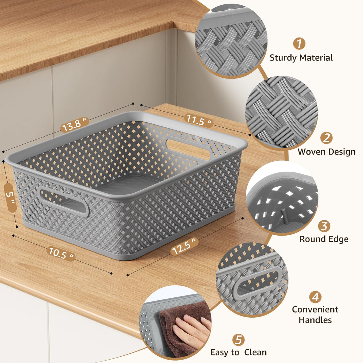 MaxGear plastic bins with handles in grey for easy transport
