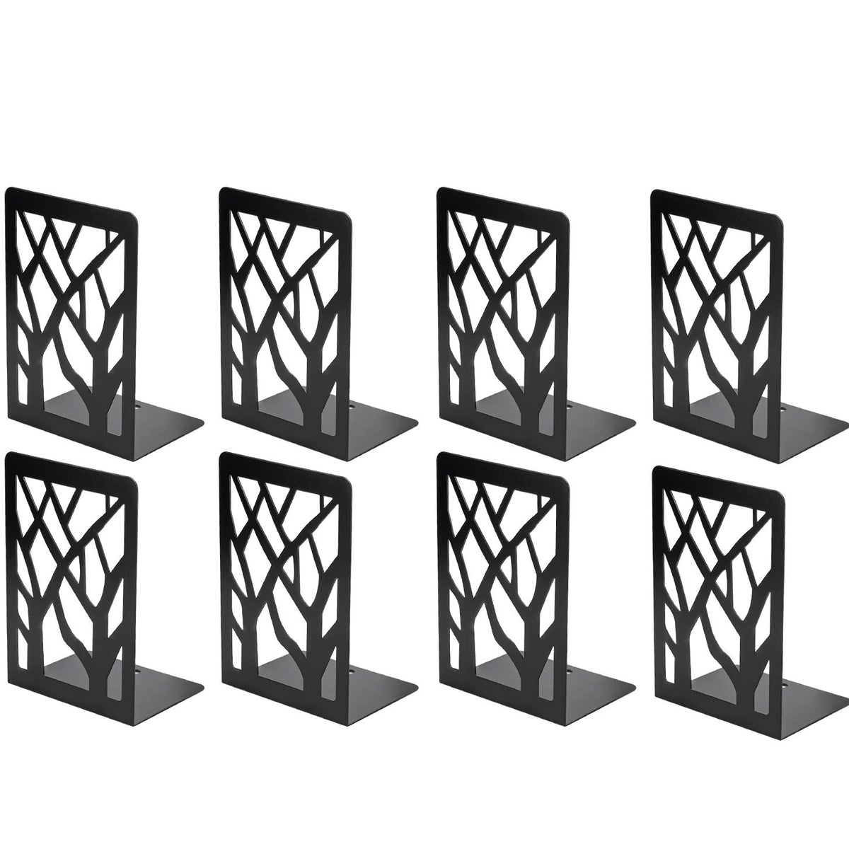 MaxGear tree-design bookends side view on shelf, keeping novels neatly upright.