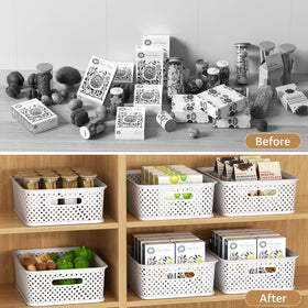 MaxGear woven-style plastic baskets provide versatile storage while maintaining clean aesthetics