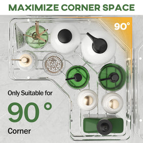 MAXIFFE corner caddy shows eight hooks for bathroom accessories.