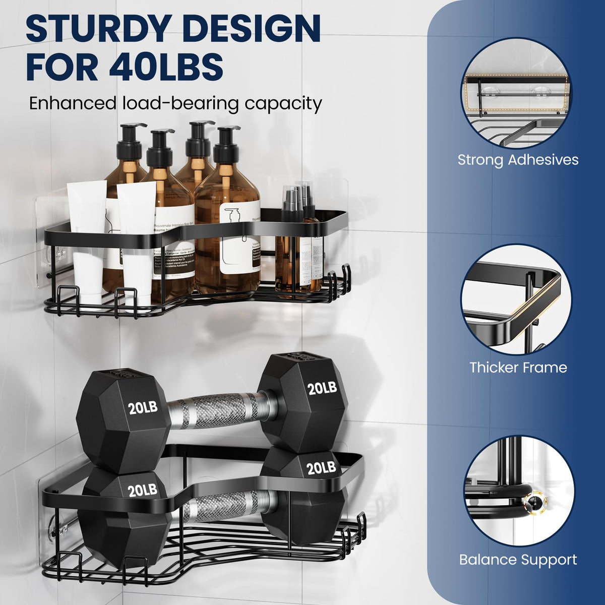 MAXIFFE repositionable shower caddy can be moved without leaving residue.