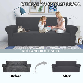 MAXIJIN jacquard-design slipcover adds modern texture to a three-cushion sofa