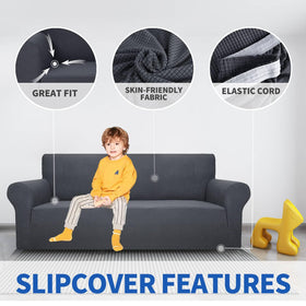 MAXIJIN pet-friendly sofa protector guards against spills and fur on a gray sofa