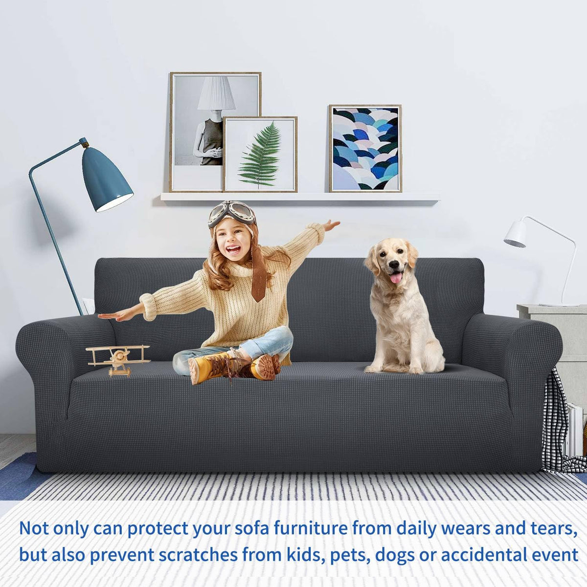 MAXIJIN stretch loveseat slipcover uses elastic band to stay in place on your sofa.