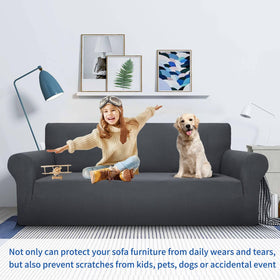 MAXIJIN stretch loveseat slipcover uses elastic band to stay in place on your sofa.