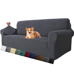 MAXIJIN super-stretch couch cover on a three-cushion sofa showing a seamless fit