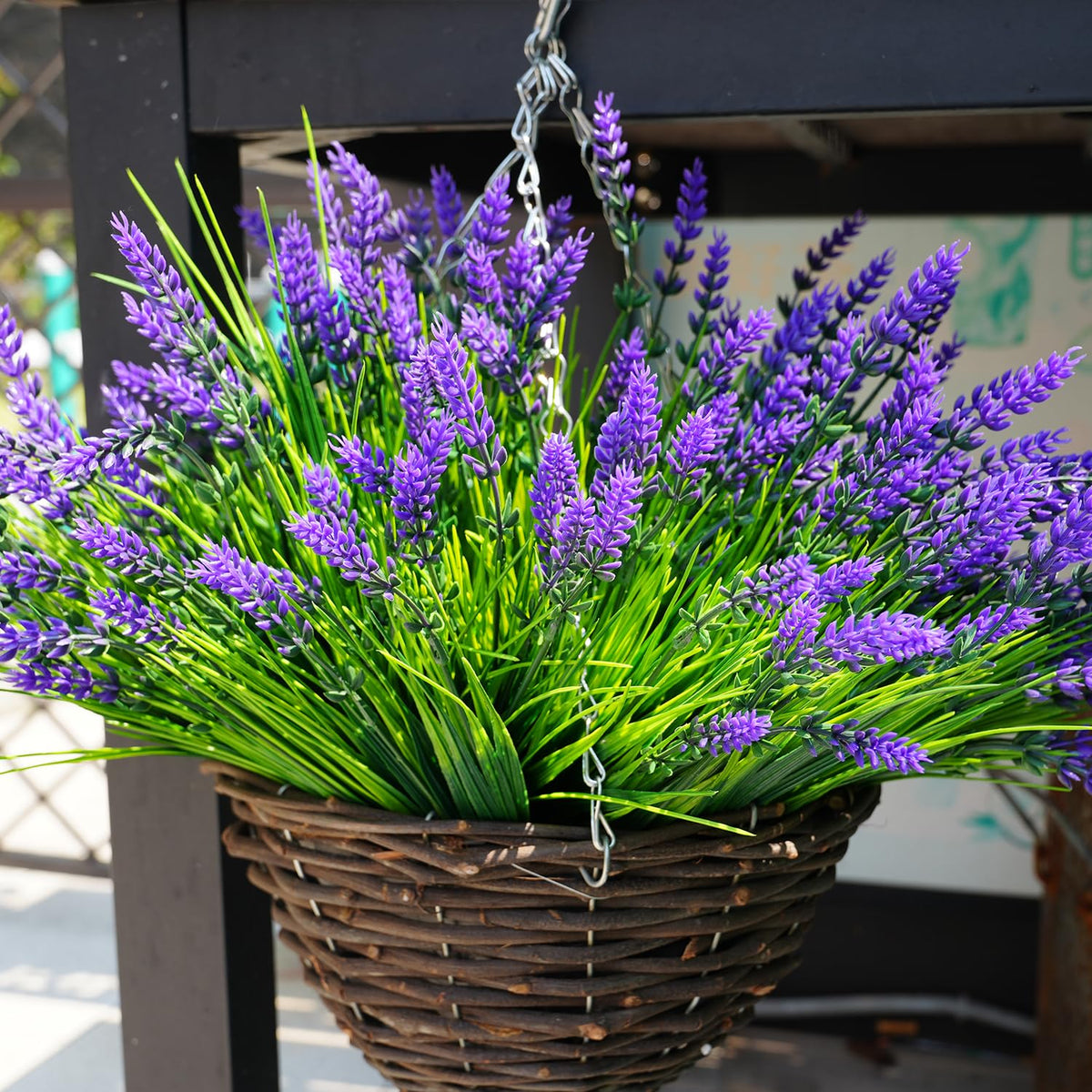 Maxkes fake lavender plants close-up shows vibrant blooms for home decoration.