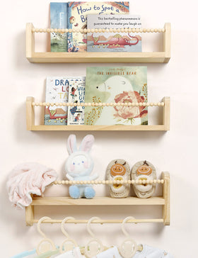 Maxpeuvon nursery floating shelves three-pack in natural pine for compact book storage