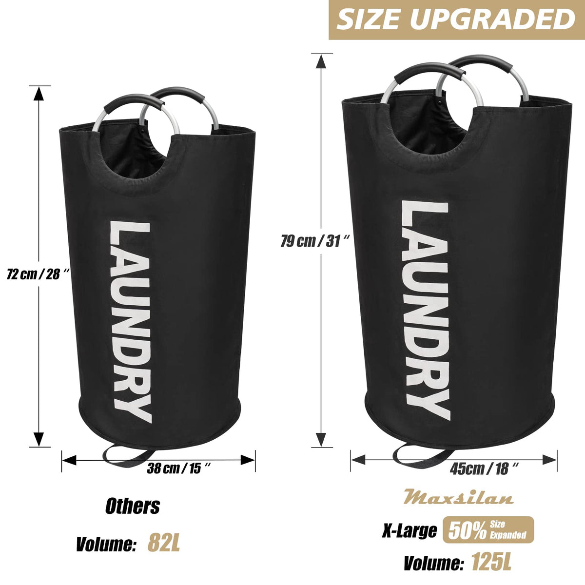 Maxsilan moistureproof 600D fabric protects contents from damp laundry.