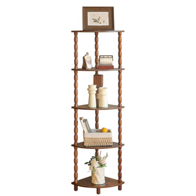 MaxSmeo corner shelf 5-tier rustic brown displays compact storage and display space.