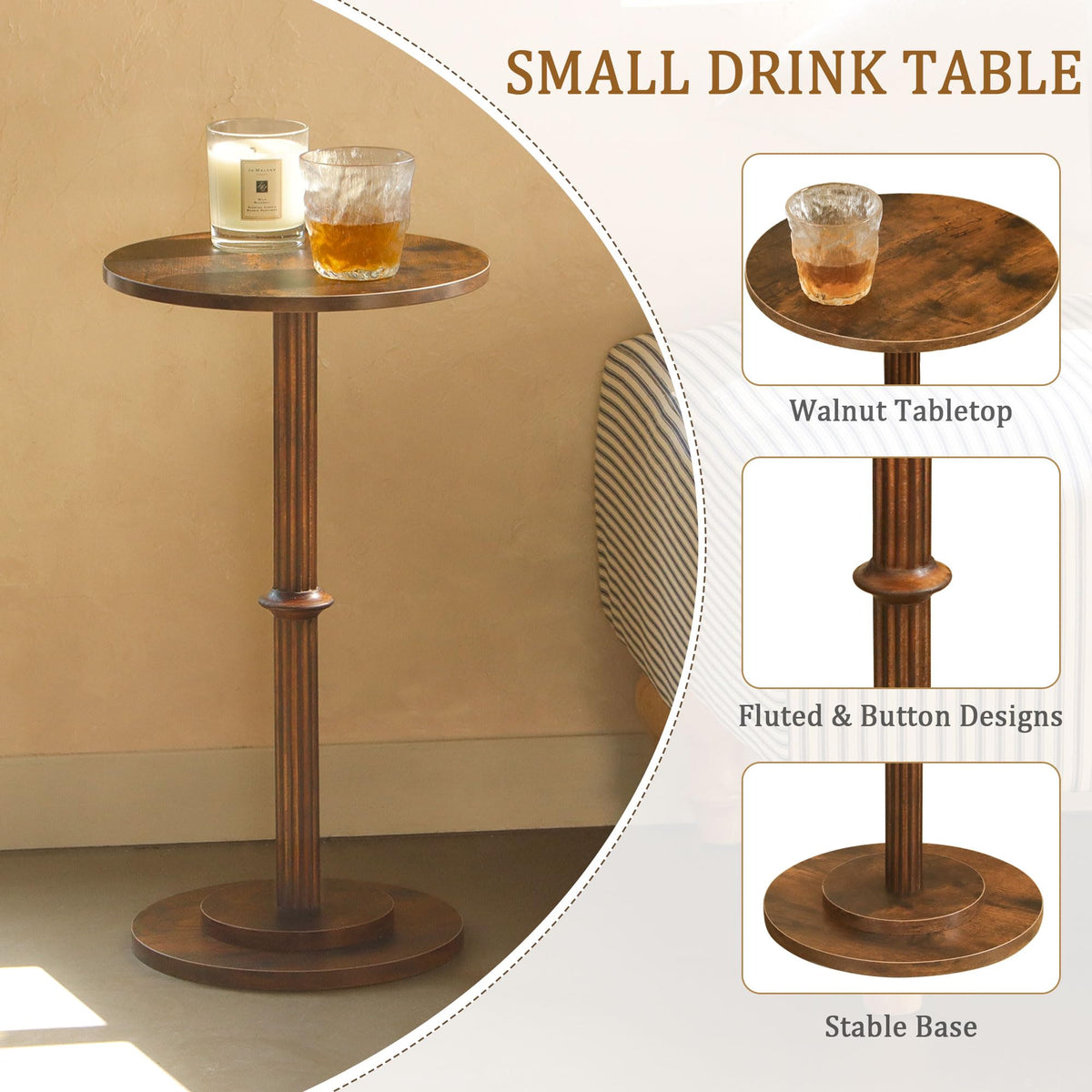 MaxSmeo end table in rustic brown finish creates warm, inviting decor