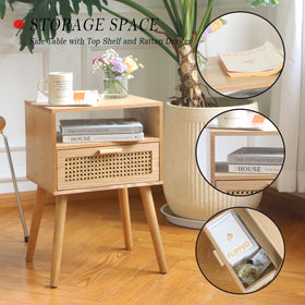 MaxSmeo Nightstand in natural walnut finish adds warmth to any room.